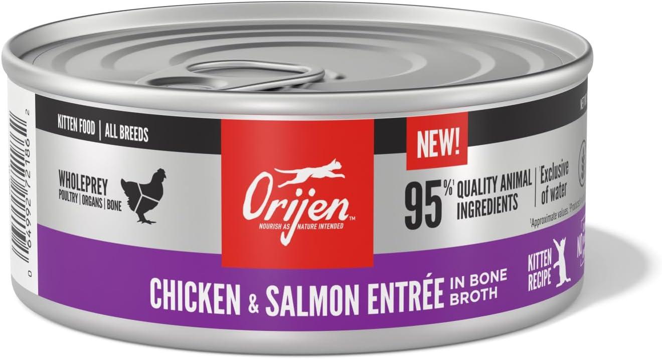 imageORIJEN Premium Pate Wet Kitten Cat Food in Bone Broth Chicken ampamp Salmon Entre 55oz Cans 6 Count