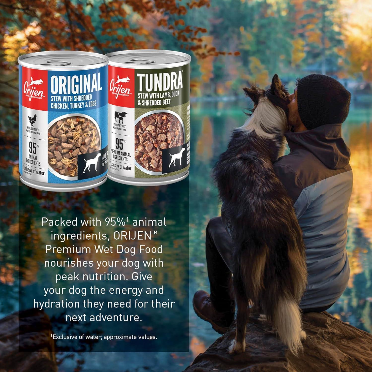 imageORIJEN Real Meat Shreds Wet Dog Food Variety Pack Tundra  Original Recipes 128oz Cans 6 Count 3 of Each
