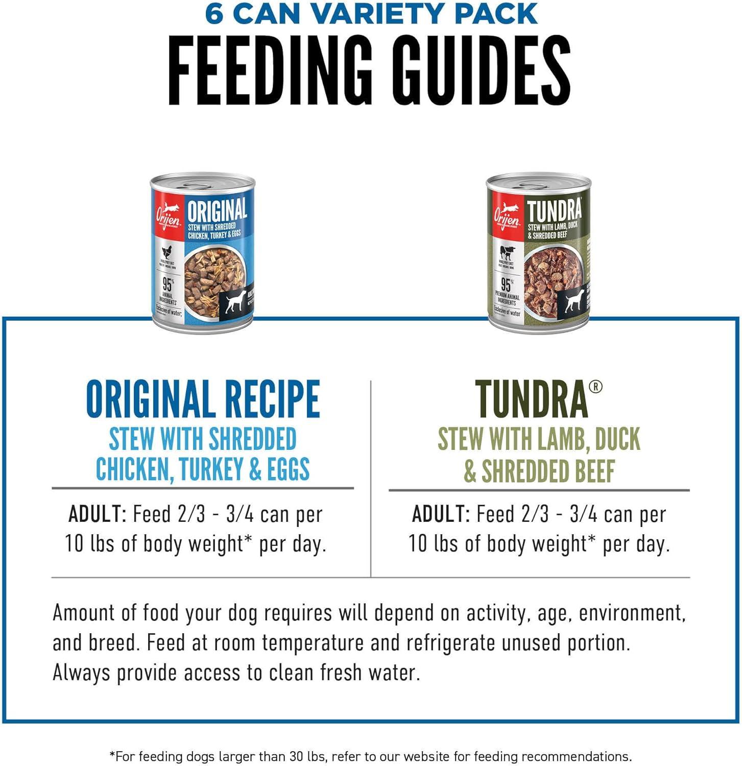imageORIJEN Real Meat Shreds Wet Dog Food Variety Pack Tundra  Original Recipes 128oz Cans 6 Count 3 of Each