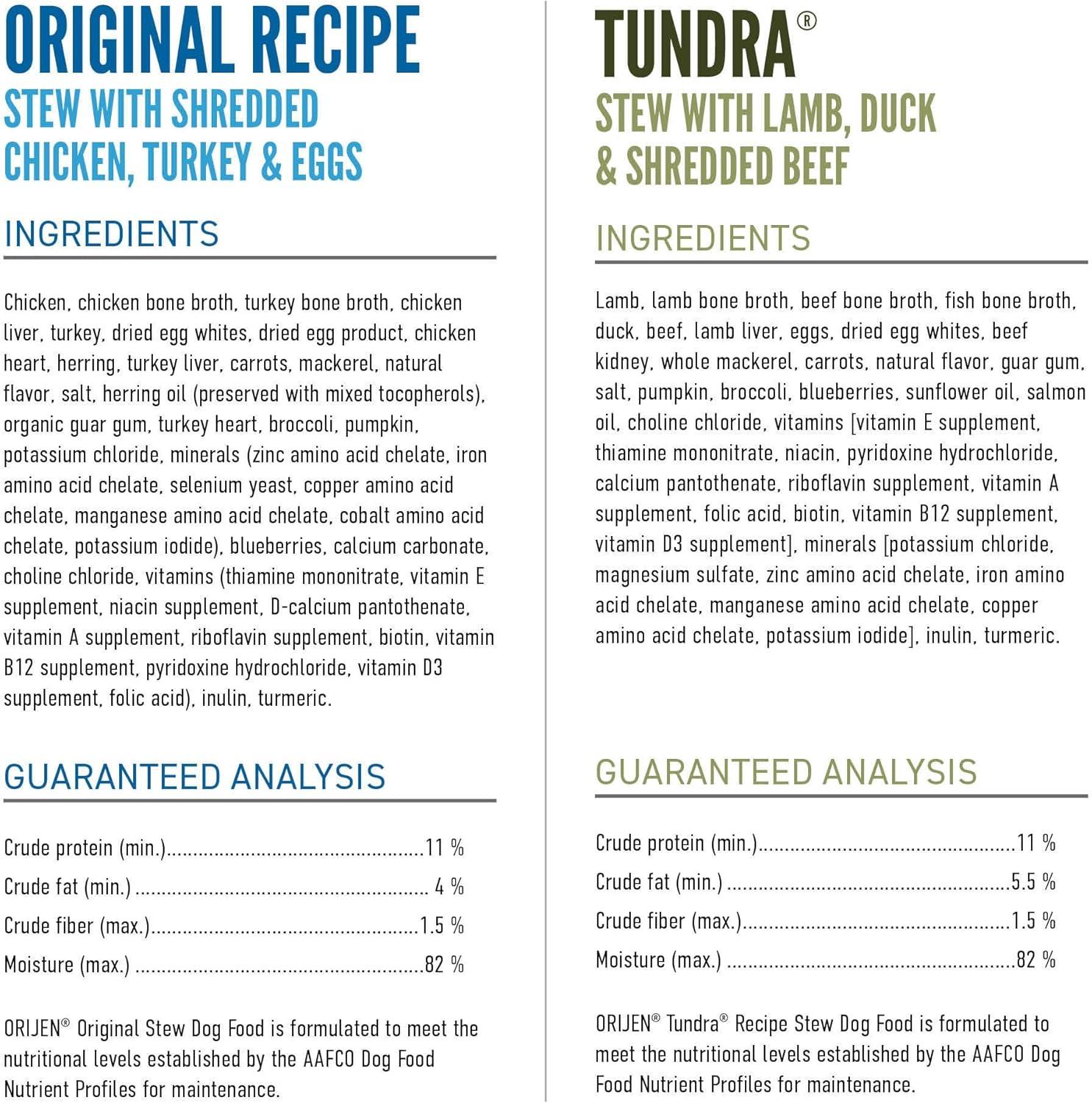 imageORIJEN Real Meat Shreds Wet Dog Food Variety Pack Tundra  Original Recipes 128oz Cans 6 Count 3 of Each