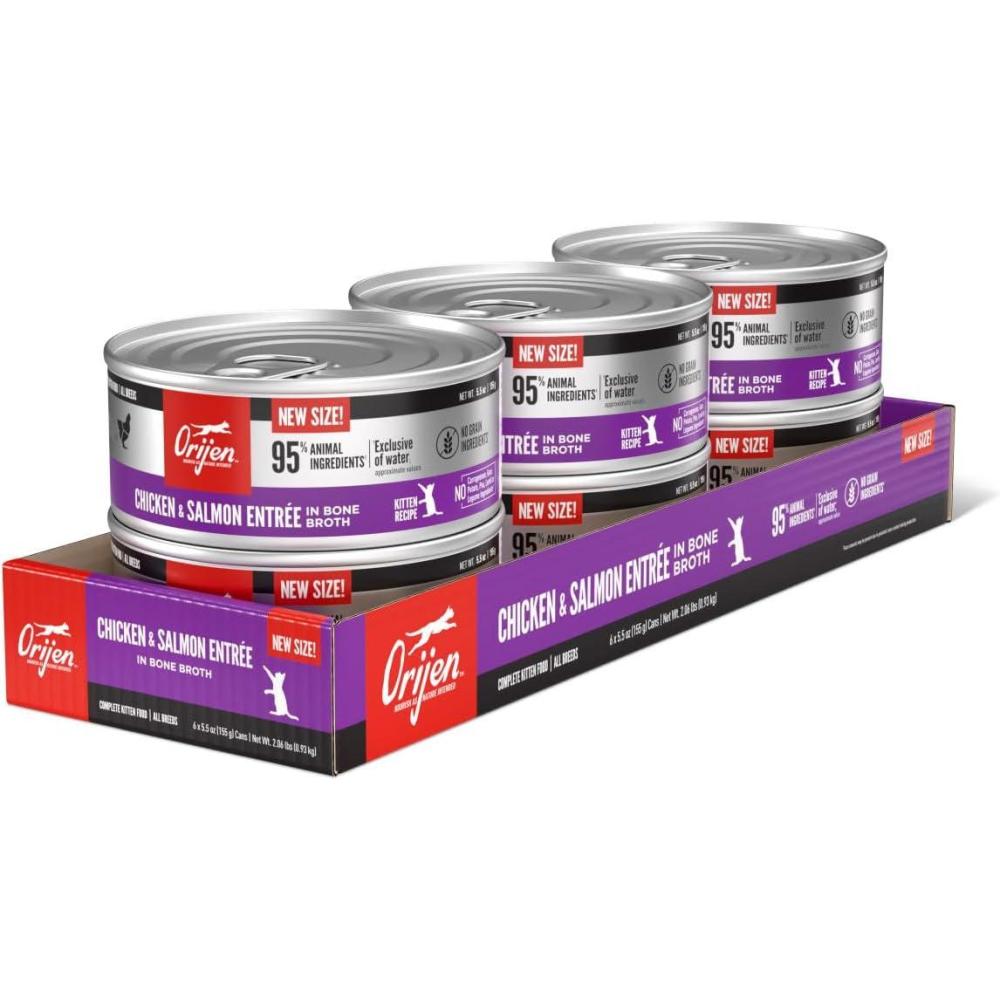 imageORIJEN Premium Pate Wet Kitten Cat Food in Bone Broth Chicken ampamp Salmon Entre 55oz Cans 6 Count