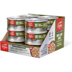 imageORIJEN Chunks ampamp Shreds Wet Cat Food Variety Pack Original  Salmon ampamp Chicken Entres 3oz Cans 12 Count 6 of EachDuck  Liver Entre Chunks  Shreds
