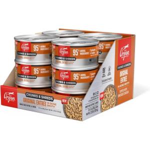 imageORIJEN Chunks ampamp Shreds Wet Cat Food Variety Pack Original  Salmon ampamp Chicken Entres 3oz Cans 12 Count 6 of EachOriginal Entre Chunks  Shreds