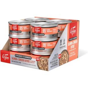 imageORIJEN Chunks ampamp Shreds Wet Cat Food Variety Pack Original  Salmon ampamp Chicken Entres 3oz Cans 12 Count 6 of EachSalmon  Chicken Entre Chunks  Shreds