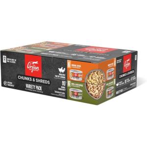 imageORIJEN Chunks ampamp Shreds Wet Cat Food Variety Pack Original  Salmon ampamp Chicken Entres 3oz Cans 12 Count 6 of EachVariety Pack Original Recipe  Duck  Liver Recipe Chunks  Shreds