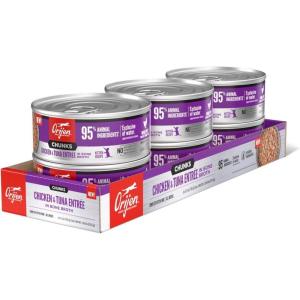 imageORIJEN Chunks ampamp Shreds Wet Cat FoodChicken and Tuna Kitten Entre 55oz Cans 6 Count