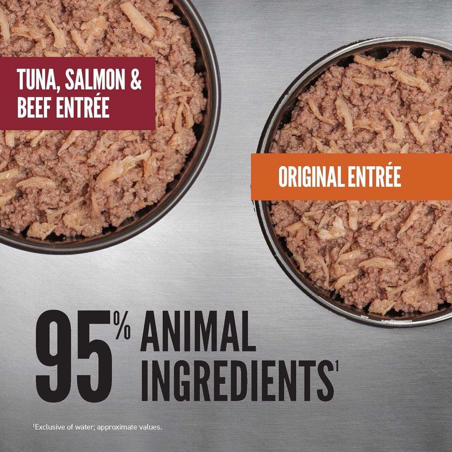 imageORIJEN Premium Pate Wet Cat Food Variety Pack Tuna Salmon ampamp Beef  Original Entres 3oz Cans 12 Count 6 of Each