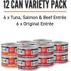 imageORIJEN Premium Pate Wet Cat Food Variety Pack Tuna Salmon ampamp Beef  Original Entres 3oz Cans 12 Count 6 of Each