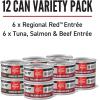 imageORIJEN Premium Pate Wet Cat Food Variety Pack Tuna Salmon ampamp Beef  Regional Red Entres 3oz Cans 12 Count 6 of Each